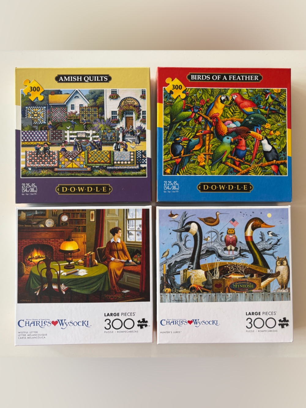 Lot of4: 300-Piece Jigsaw Puzzle Puzzles Large Piece Dowdle and Charle Wysocki